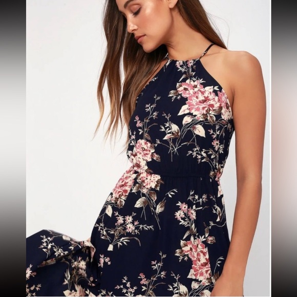 NEW Lulus Feel the Music Midnight Blue Floral Print Maxi Dress Size M - Picture 9 of 10